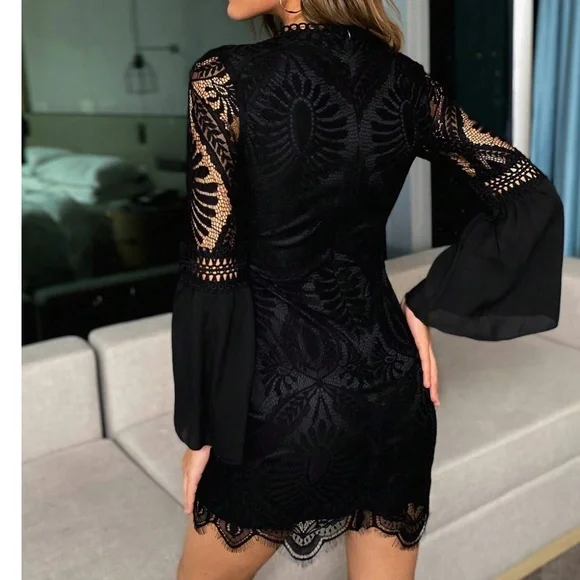 Luxe Lace Flounce Sleeve Party Evening Dress - Picture 7 of 15